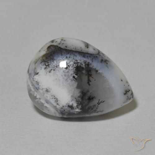 Agata dendritica bianco con nero naturale da 8.42 ct, Forma a pera, Opaco