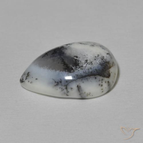 Agata dendritica bianco con nero naturale da 8.42 ct, Forma a pera, Opaco