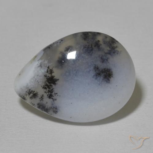9.20ct Naturale bianco con nero Agata dendritica, Forma a pera, Opaco