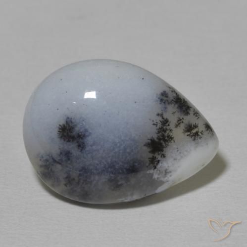 Agata dendritica bianco con nero naturale da 9.20 ct, Forma a pera, Opaco