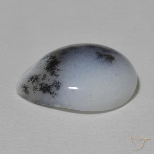 Agata dendritica bianco con nero naturale da 9.20 ct, Forma a pera, Opaco