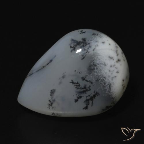 9.52ct Naturale bianco con nero Agata dendritica, Forma a pera, Opaco