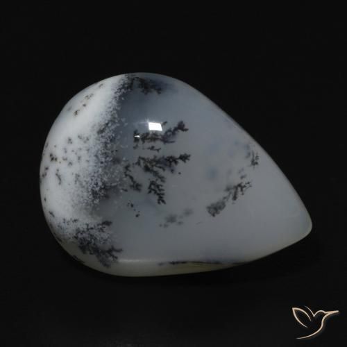 Agata dendritica bianco con nero naturale da 9.52 ct, Forma a pera, Opaco