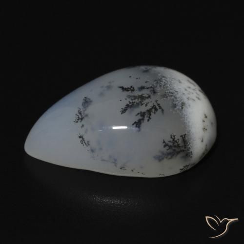 Agata dendritica bianco con nero naturale da 9.52 ct, Forma a pera, Opaco