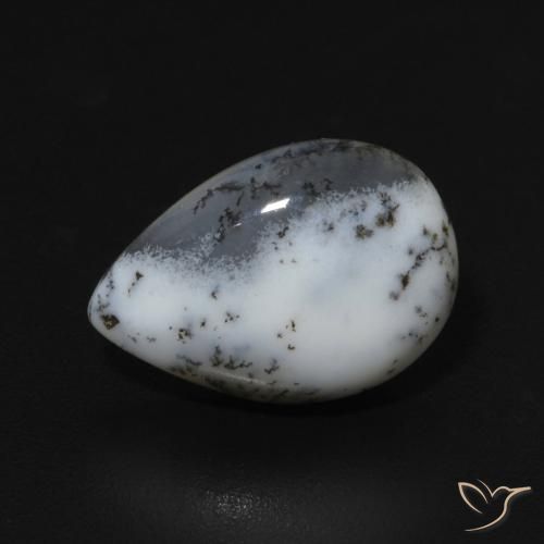3.07ct Naturale bianco con nero Agata dendritica, Forma a pera, Opaco