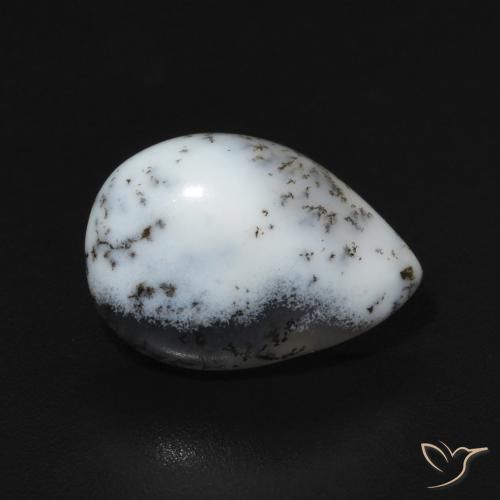 Agata dendritica bianco con nero naturale da 3.07 ct, Forma a pera, Opaco