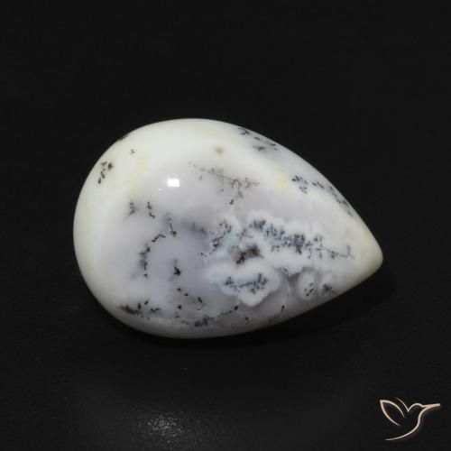 Agata dendritica bianco con nero naturale da 2.90 ct, Forma a pera, Opaco