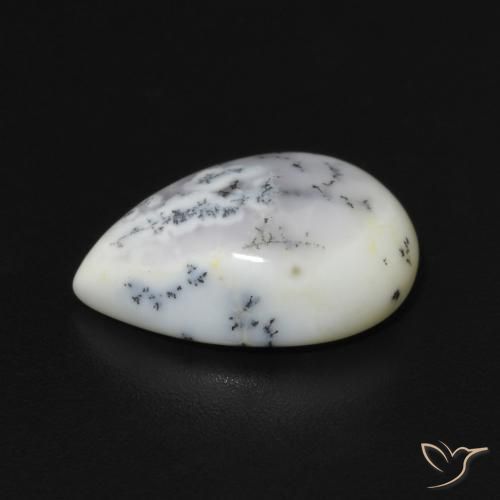 Agata dendritica bianco con nero naturale da 2.90 ct, Forma a pera, Opaco