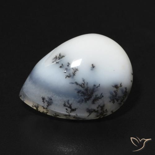5.00ct Naturale bianco con nero Agata dendritica, Forma a pera, Opaco