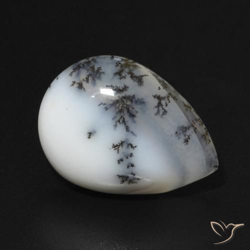Agata dendritica bianco con nero naturale da 5.00 ct, Forma a pera, Opaco