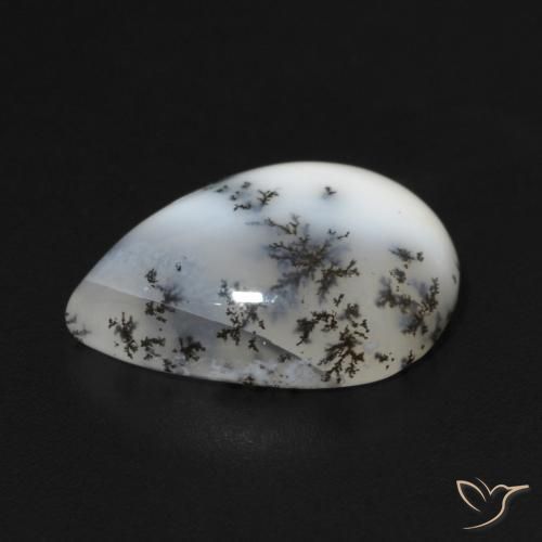 Agata dendritica bianco con nero naturale da 5.00 ct, Forma a pera, Opaco