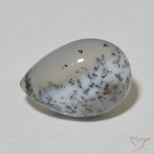 4.56ct Naturale bianco con nero Agata dendritica, Forma a pera, Opaco