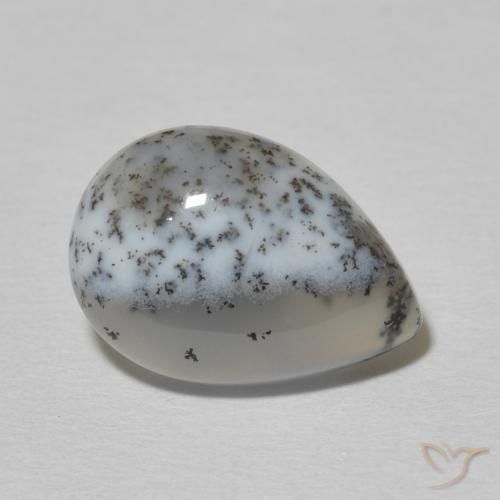 Agata dendritica bianco con nero naturale da 4.56 ct, Forma a pera, Opaco