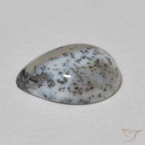 Agata dendritica bianco con nero naturale da 4.56 ct, Forma a pera, Opaco