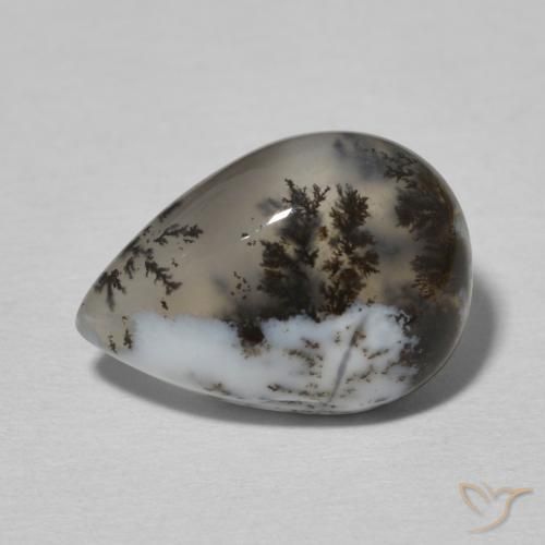 4.77ct Naturale bianco con nero Agata dendritica, Forma a pera, Opaco
