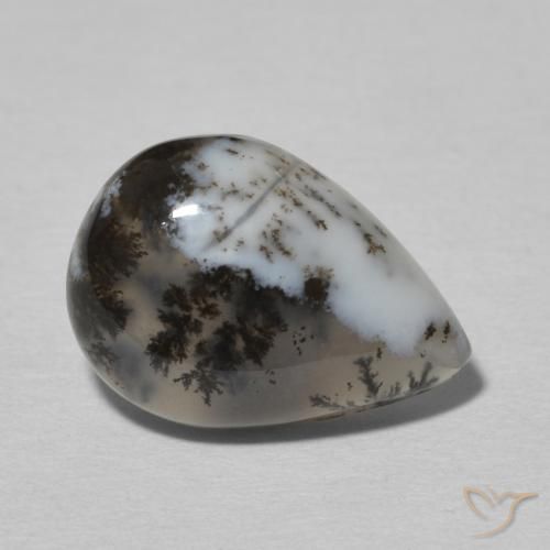 Agata dendritica bianco con nero naturale da 4.77 ct, Forma a pera, Opaco