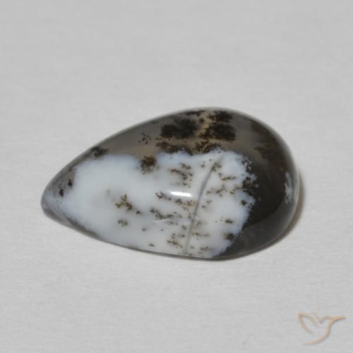 Agata dendritica bianco con nero naturale da 4.77 ct, Forma a pera, Opaco