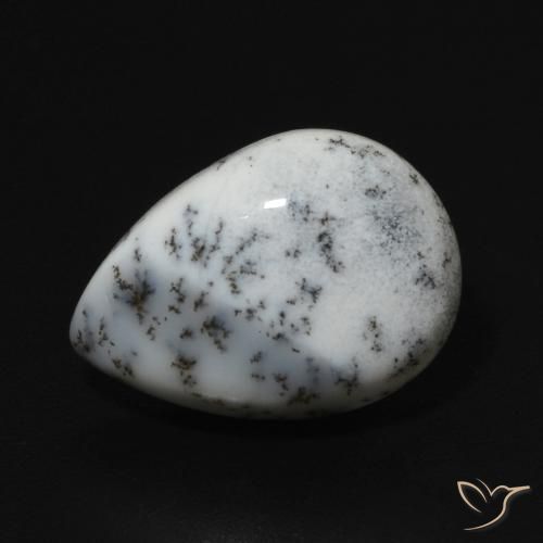 5.06ct Naturale bianco con nero Agata dendritica, Forma a pera, Opaco