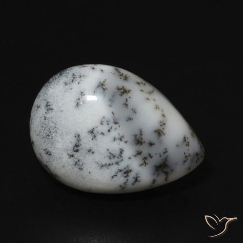 Agata dendritica bianco con nero naturale da 5.06 ct, Forma a pera, Opaco