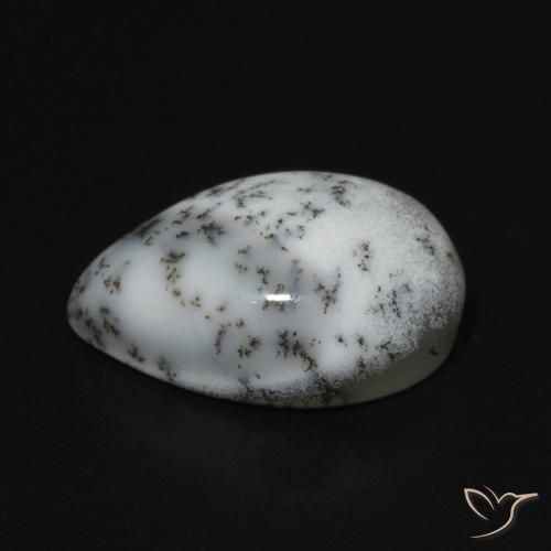 Agata dendritica bianco con nero naturale da 5.06 ct, Forma a pera, Opaco