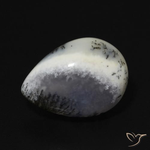 4.92ct Naturale bianco con nero Agata dendritica, Forma a pera, Opaco