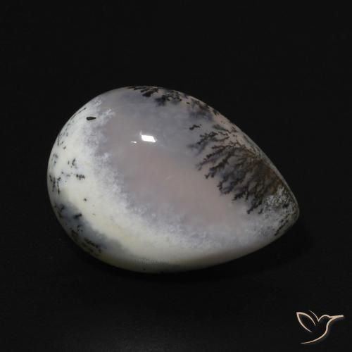 Agata dendritica bianco con nero naturale da 4.92 ct, Forma a pera, Opaco