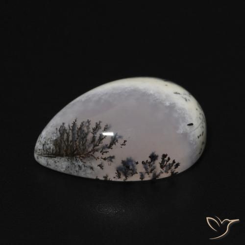 Agata dendritica bianco con nero naturale da 4.92 ct, Forma a pera, Opaco