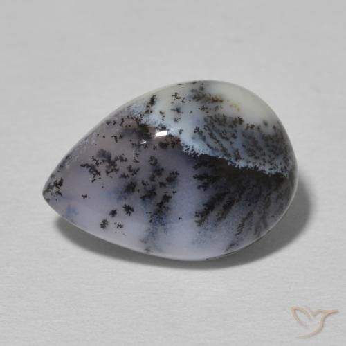 4.80ct Naturale bianco con nero Agata dendritica, Forma a pera, Opaco
