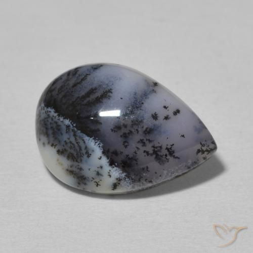 Agata dendritica bianco con nero naturale da 4.80 ct, Forma a pera, Opaco