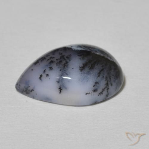 Agata dendritica bianco con nero naturale da 4.80 ct, Forma a pera, Opaco