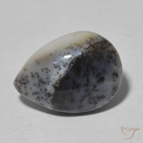 6.34ct Naturale bianco con nero Agata dendritica, Forma a pera, Opaco
