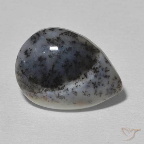 Agata dendritica bianco con nero naturale da 6.34 ct, Forma a pera, Opaco