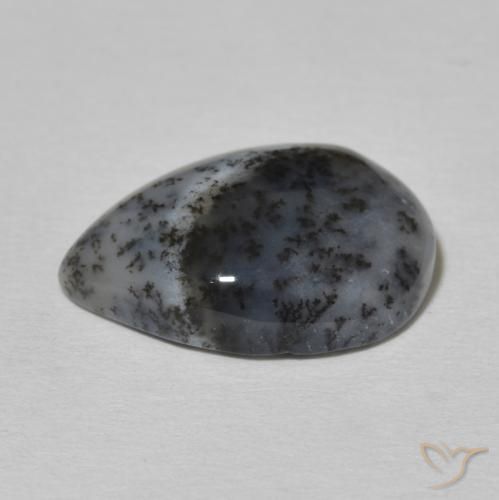 Agata dendritica bianco con nero naturale da 6.34 ct, Forma a pera, Opaco