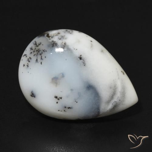 9.19ct Naturale bianco con nero Agata dendritica, Forma a pera, Opaco
