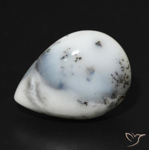 Agata dendritica bianco con nero naturale da 9.19 ct, Forma a pera, Opaco