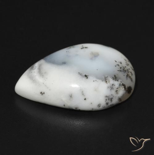 Agata dendritica bianco con nero naturale da 9.19 ct, Forma a pera, Opaco
