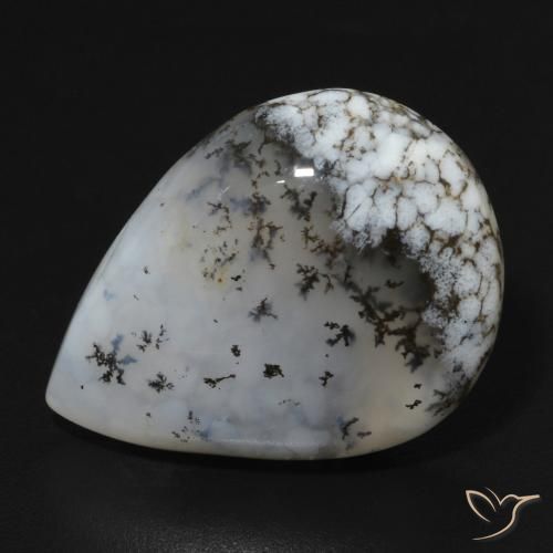 11.07ct Naturale bianco con nero Agata dendritica, Forma a pera, Opaco