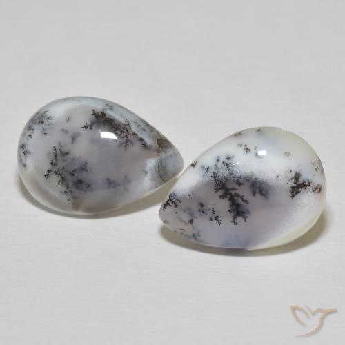 15.51ctw Naturale bianco con nero Agata dendritica, Forma a pera, Opaco