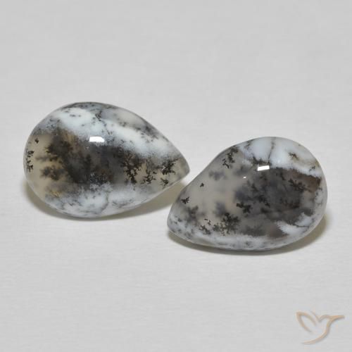 8.57ctw Naturale bianco con nero Agata dendritica, Forma a pera, Opaco