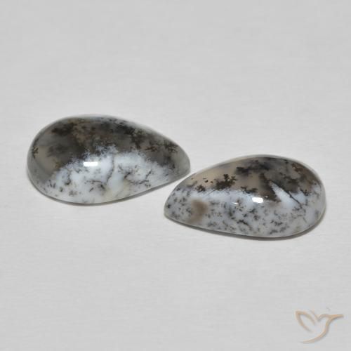 Gemme di Agata dendritica bianco con nero naturale da 8.57 ct, Forma a pera, Opaco