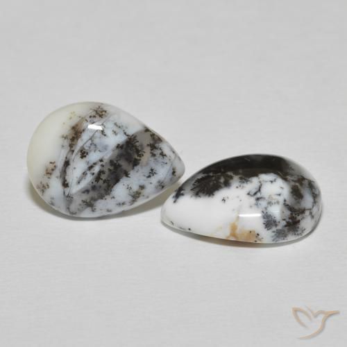 Gemme di Agata dendritica bianco con nero naturale da 7.78 ct, Forma a pera, Opaco