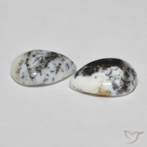 Gemme di Agata dendritica bianco con nero naturale da 7.78 ct, Forma a pera, Opaco