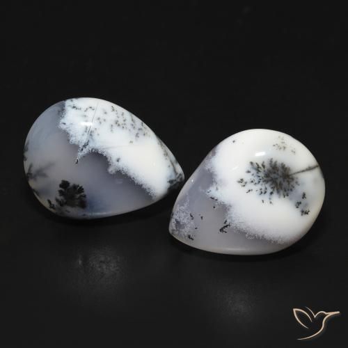13.40ctw Naturale bianco con nero Agata dendritica, Forma a pera, Opaco