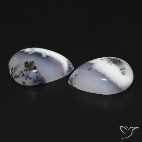 Gemme di Agata dendritica bianco con nero naturale da 13.40 ct, Forma a pera, Opaco