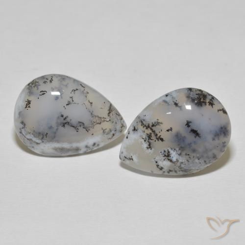 16.57ctw Naturale bianco con nero Agata dendritica, Forma a pera, Opaco