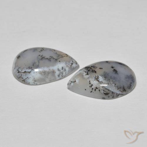 Gemme di Agata dendritica bianco con nero naturale da 16.57 ct, Forma a pera, Opaco