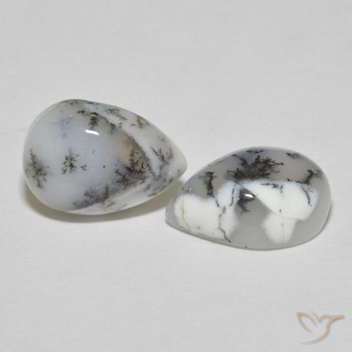 Gemme di Agata dendritica bianco con nero naturale da 10.81 ct, Forma a pera, Opaco