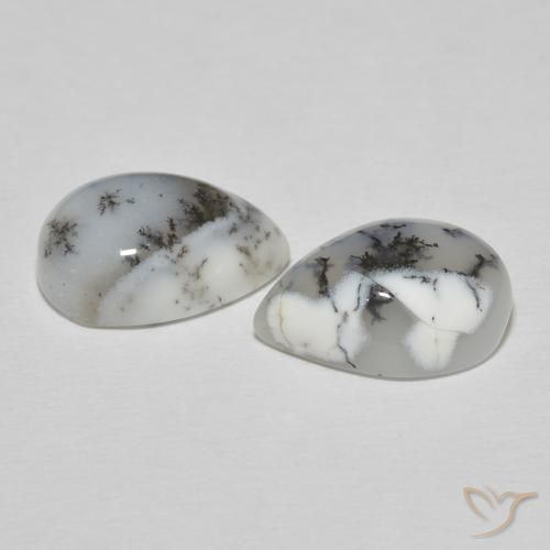Gemme di Agata dendritica bianco con nero naturale da 10.81 ct, Forma a pera, Opaco