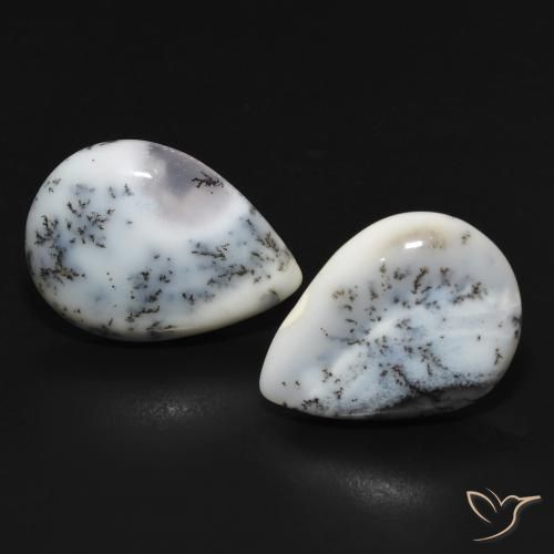 11.51ctw Naturale bianco con nero Agata dendritica, Forma a pera, Opaco