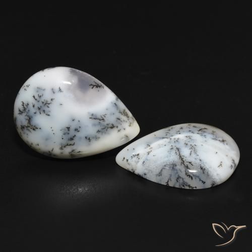 Gemme di Agata dendritica bianco con nero naturale da 11.51 ct, Forma a pera, Opaco